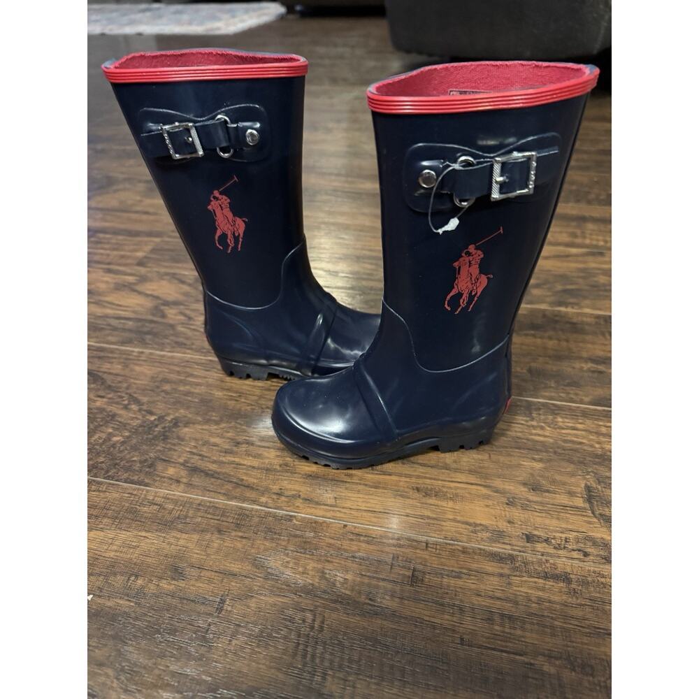 Polo Ralph Lauren Rain Boot Navy Blue Red Pony Muck Puddle Play Toddler Size 8